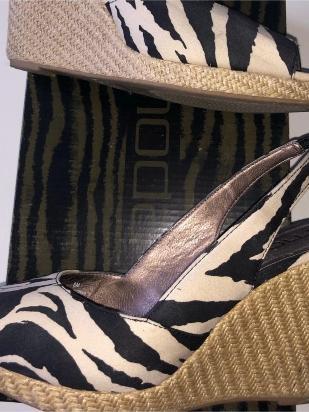 Moda Spana Zebra Print Black & Cream Slingback Wedges